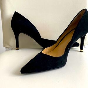 Michael by Michael Kors black suede heels with gold heal detail